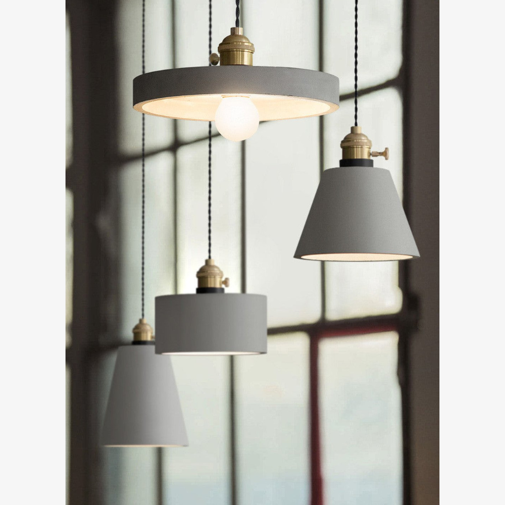 Moderne geometrische Beton-Pendelleuchte – Industrielle Silhouette aus Zement, Hängeleuchte