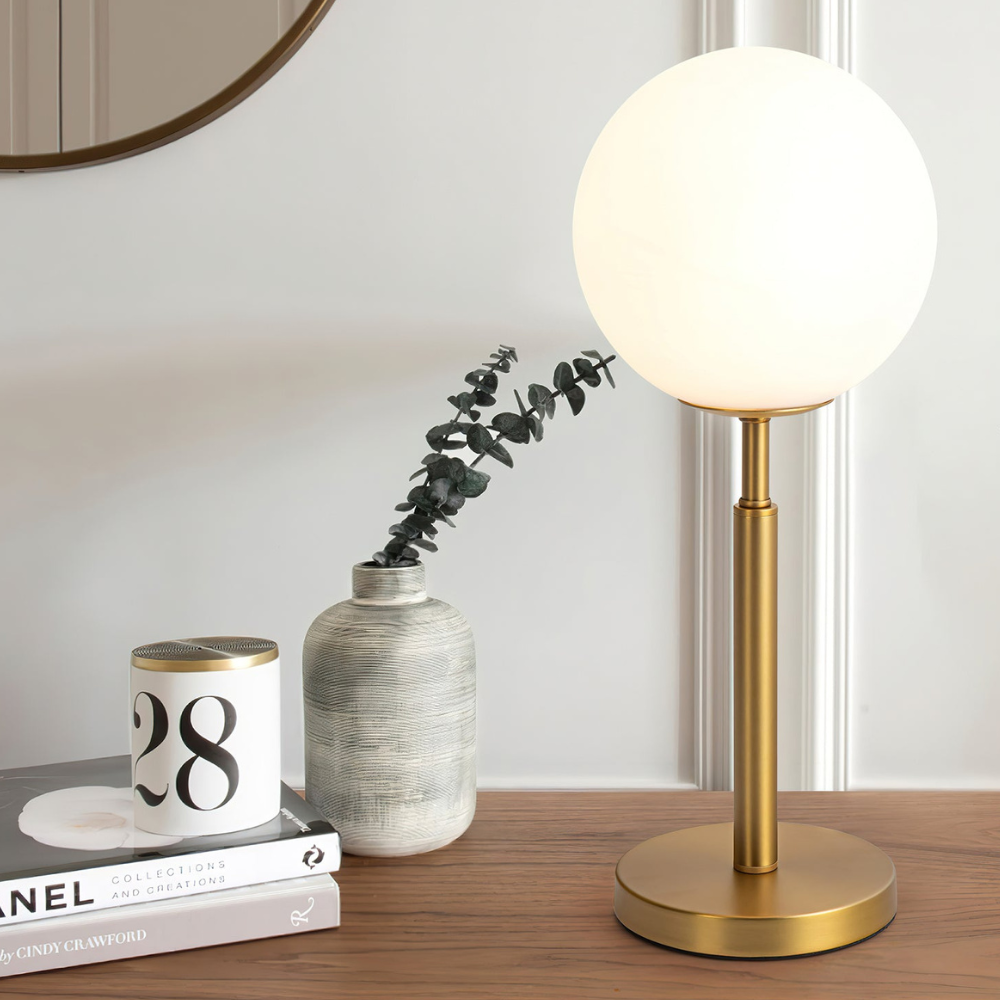 Modern Globe Table Lamp with Pill-Shaped Post - Mid-Century Orb Desk Light
