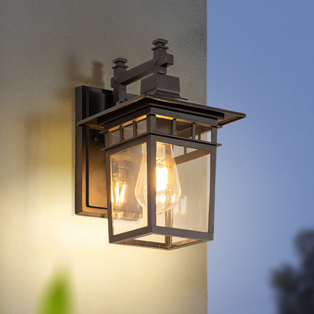 Die-Cast Aluminum Porch Light - Weather-Resistant Clear Glass Wall Lamp