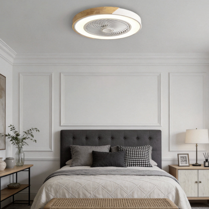 Flush Mount Ceiling Fan with Light and Wood Accents - Scandinavian Style