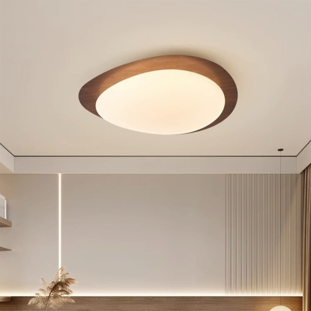 Flush Mount Ceiling Light with Wood Tone - Modern Scandinavian Pebble