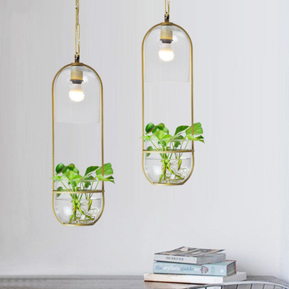 Modern Botanical Planter Pendant Light  - Gold Glass Bowl Pendant Lights