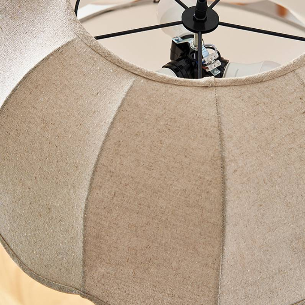 Scalloped Fabric Pendant Lamp - Modern Boho Beige Striped Ceiling Light