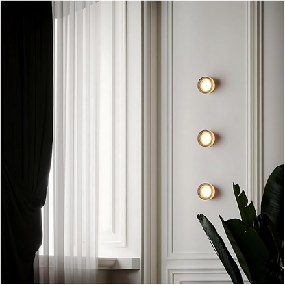 Round LED Wall Lamp with Textured Disk Shade - Modern Minimalist Sconce Light