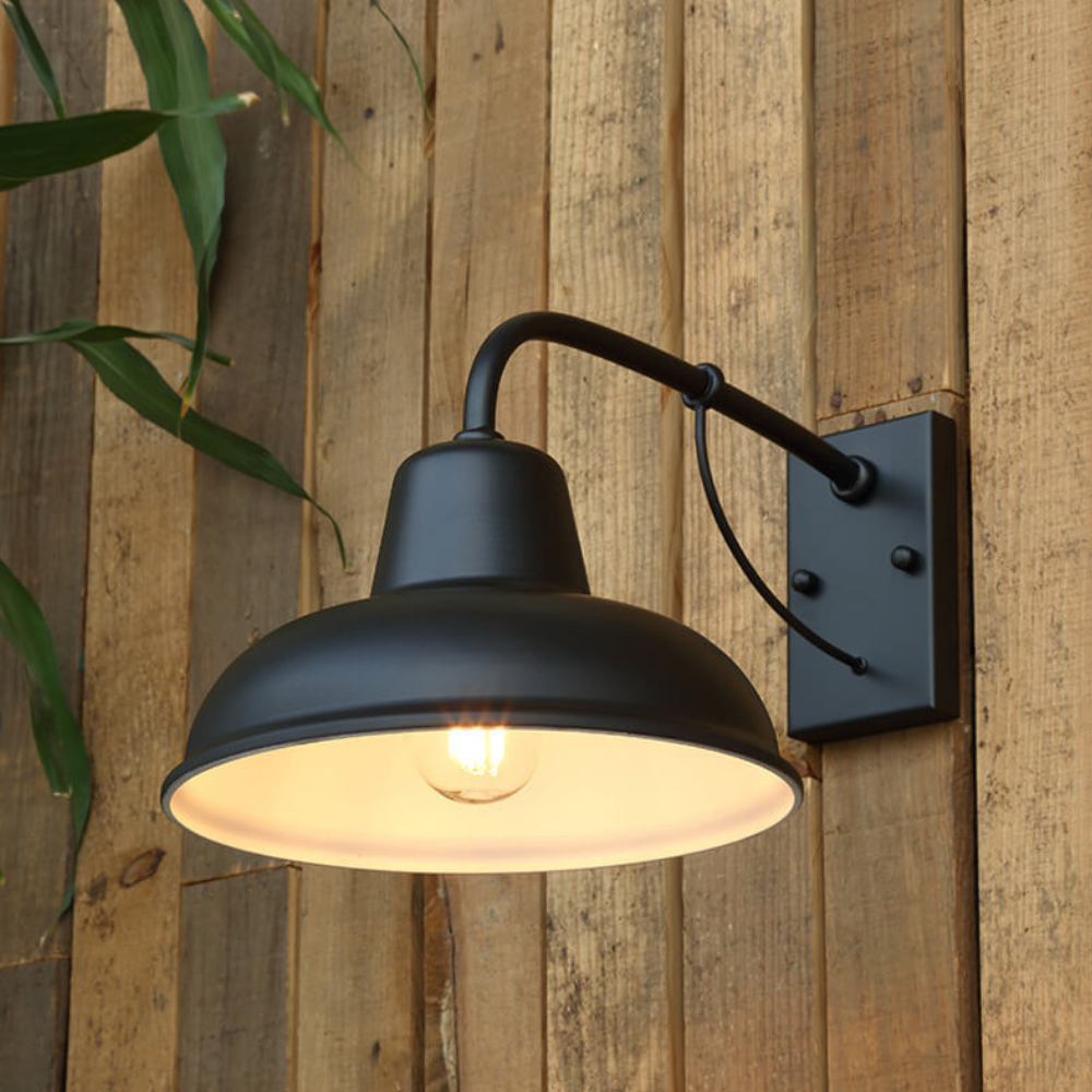 Porch Light with Gooseneck Arm and Iron Barn Shade - Modern Farmhouse