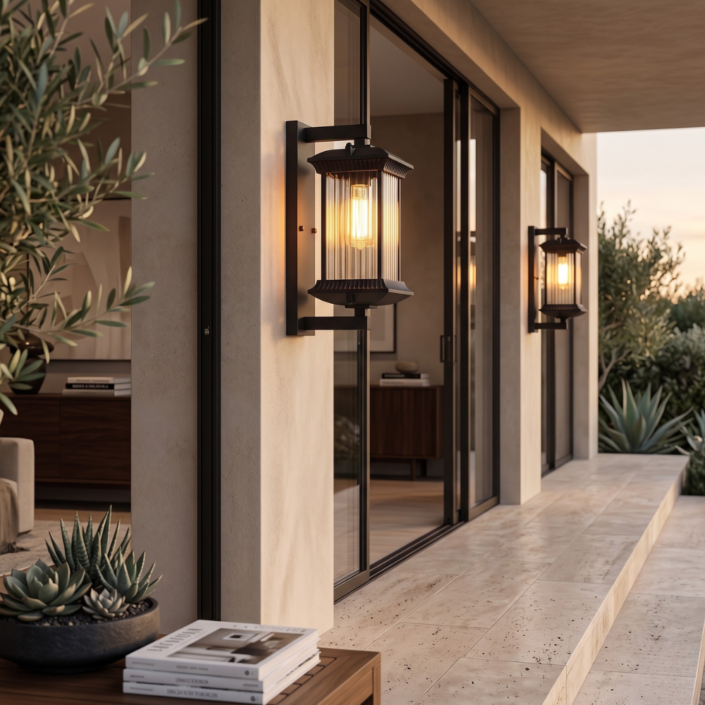 Entryway Light Fixtures for Porch and Patio - Tiered Glass Wall Light