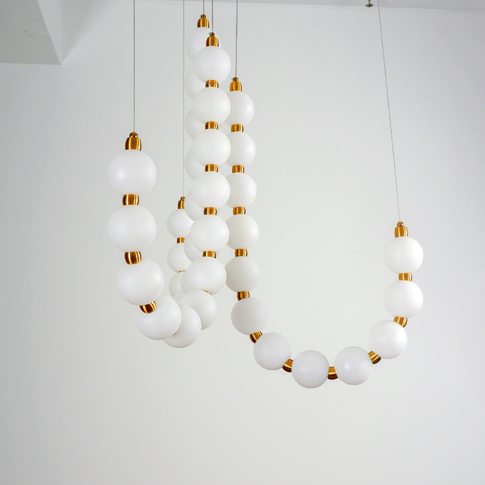 Hanging Ceiling Light with Acrylic Globes - Minimalist Sculptural Gold
