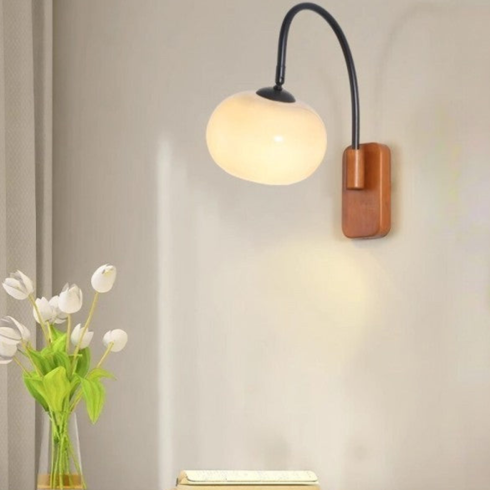 Arched Wall Sconce with Wood Base  - Bauhaus Mid Century