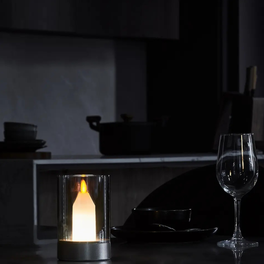 Rechargeable LED Candle Table Lamp with Glass Cylinder - Modern Gold