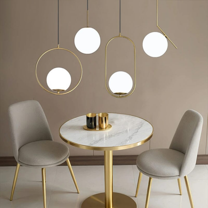 Frosted Glass Orb Hanging Lamp with Minimalist Frame - Multiple Shapes