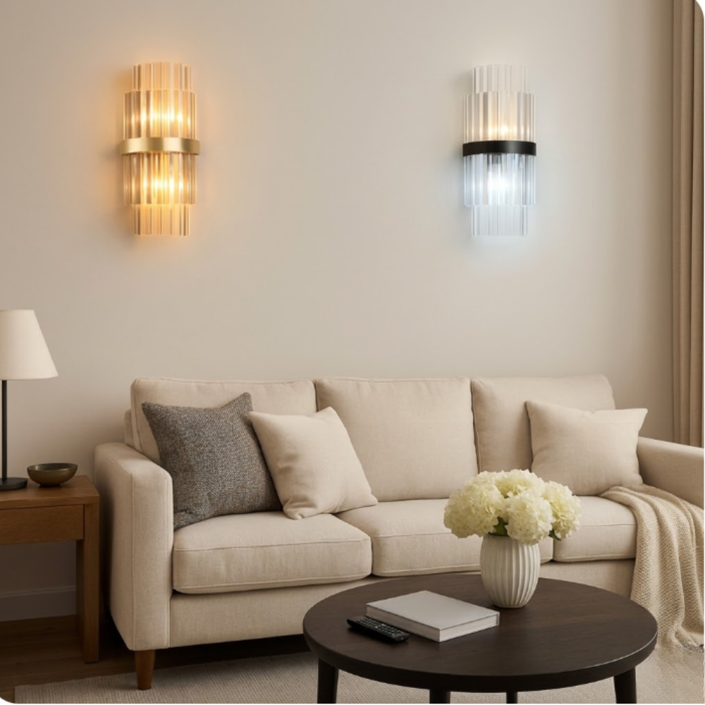 Mehrstufige Kristallprisma-Wandlampe mit Metallband – Art-Déco-Stil