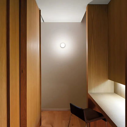 Round LED Wall Lamp with Textured Disk Shade - Modern Minimalist Sconce Light