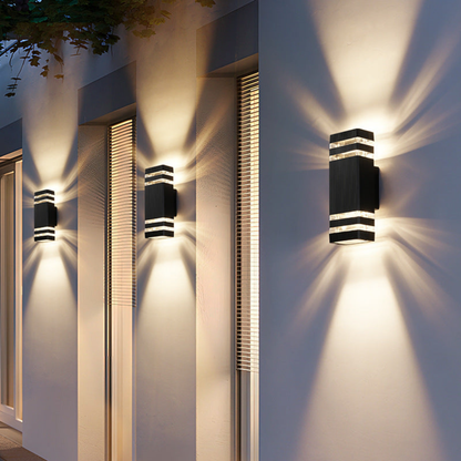 Modern Outdoor Black Box LED Wall Light - Up Down Sconce