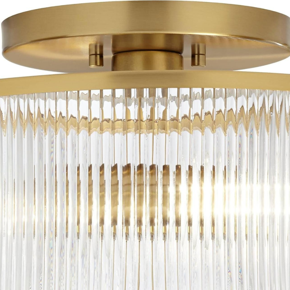 Modern Fluted Glass Drum Flush Mount - Ribbed Glass Ceiling Light