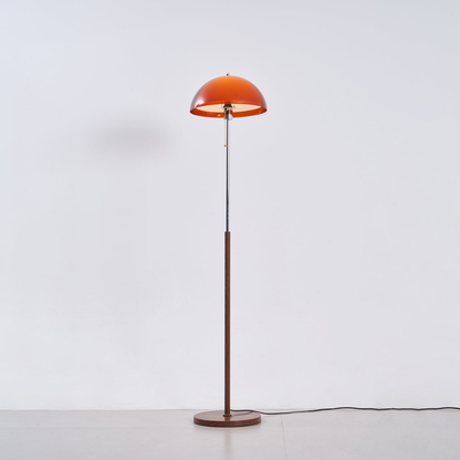 Torchiere Floor Lamp with Bi-Material Metal and Wood Stem with Acrylic Dome Shade
