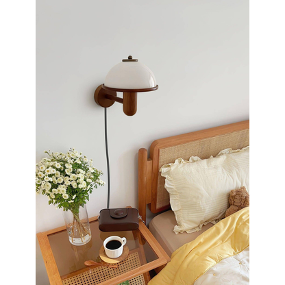 Mushroom Wall Sconce with Oak Wood Base - Mid Century Scandinavian