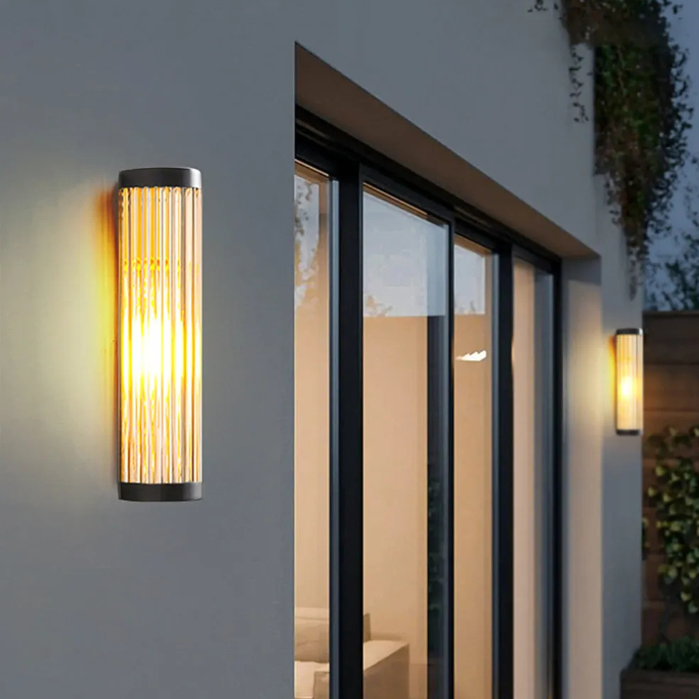 Entryway Light Fixtures with Ribbed Glass and Metal - Cylinder Sconce