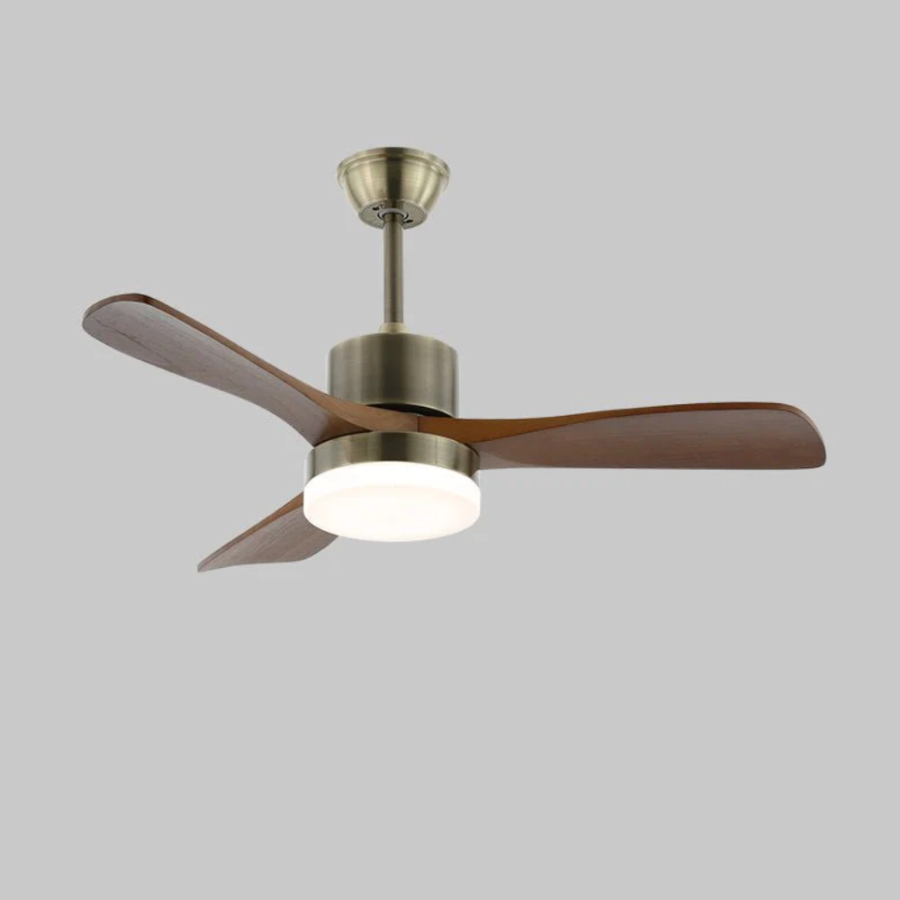 LED-Deckenventilator aus Metall und Holz mit 6-Gang-Fernbedienung – Modernes Design