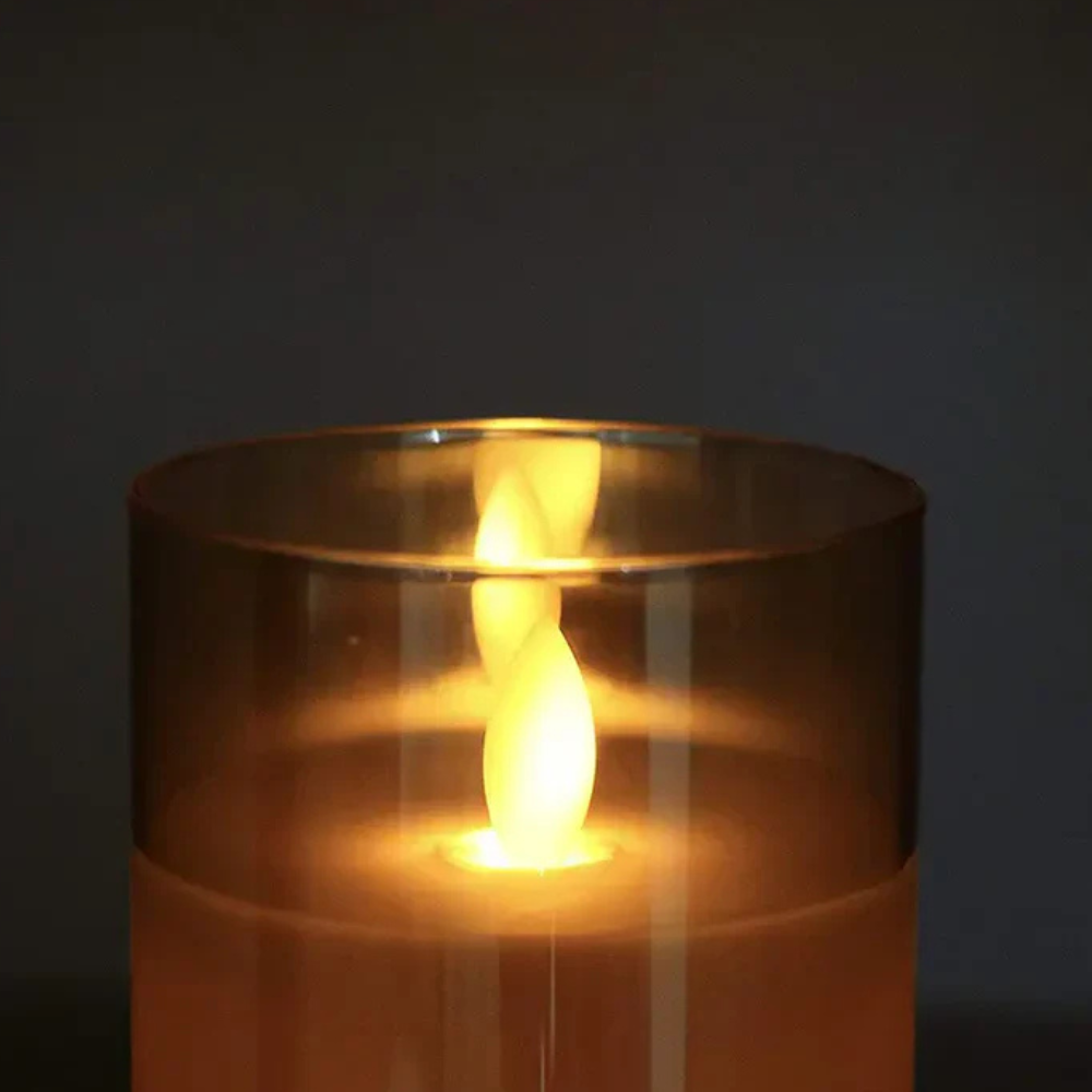 Battery Operated Moving Wick Candles - Minimalist Smoky Glass Set of 3