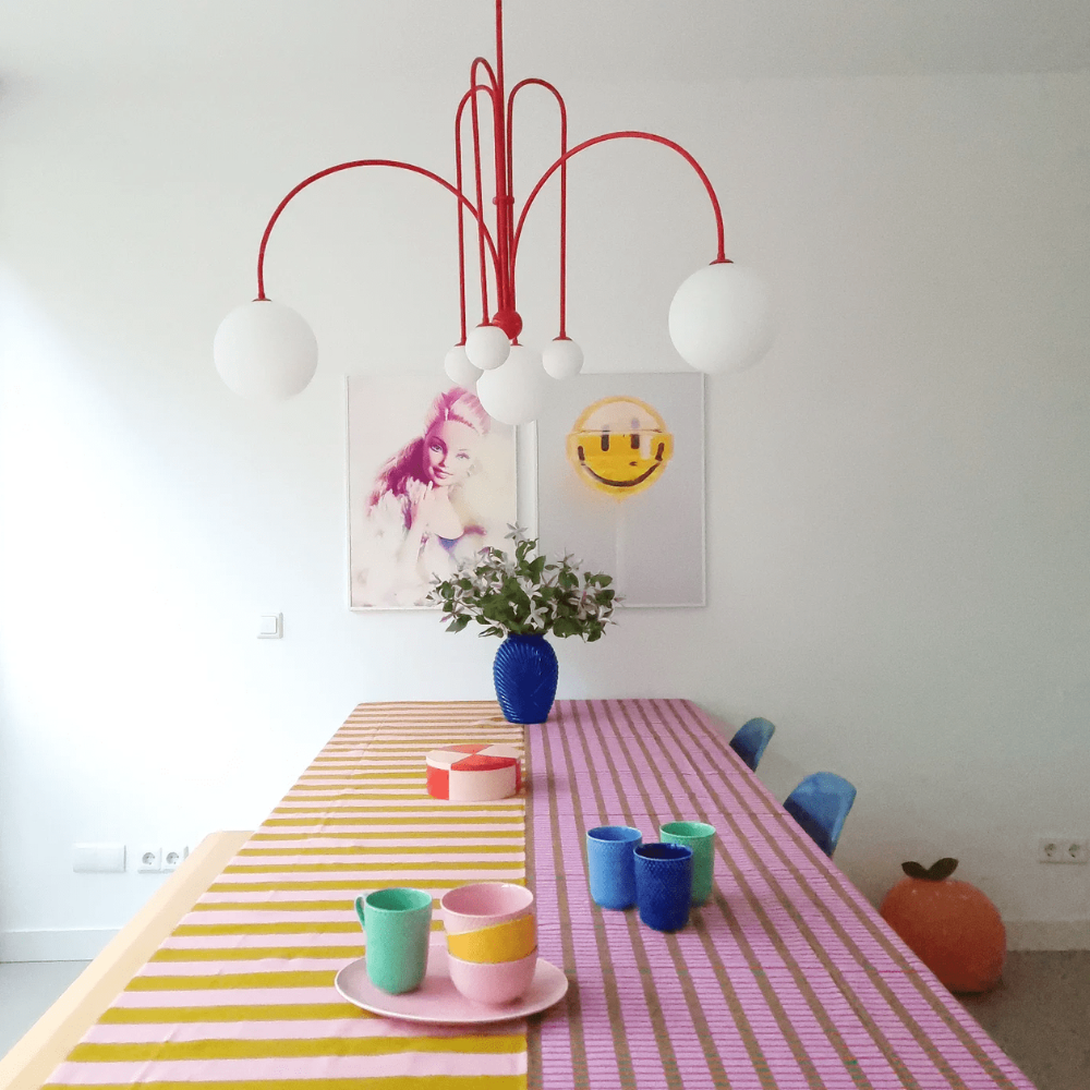 Chandelier with Arched Arms and Frosted Globes - Modern Mid Century