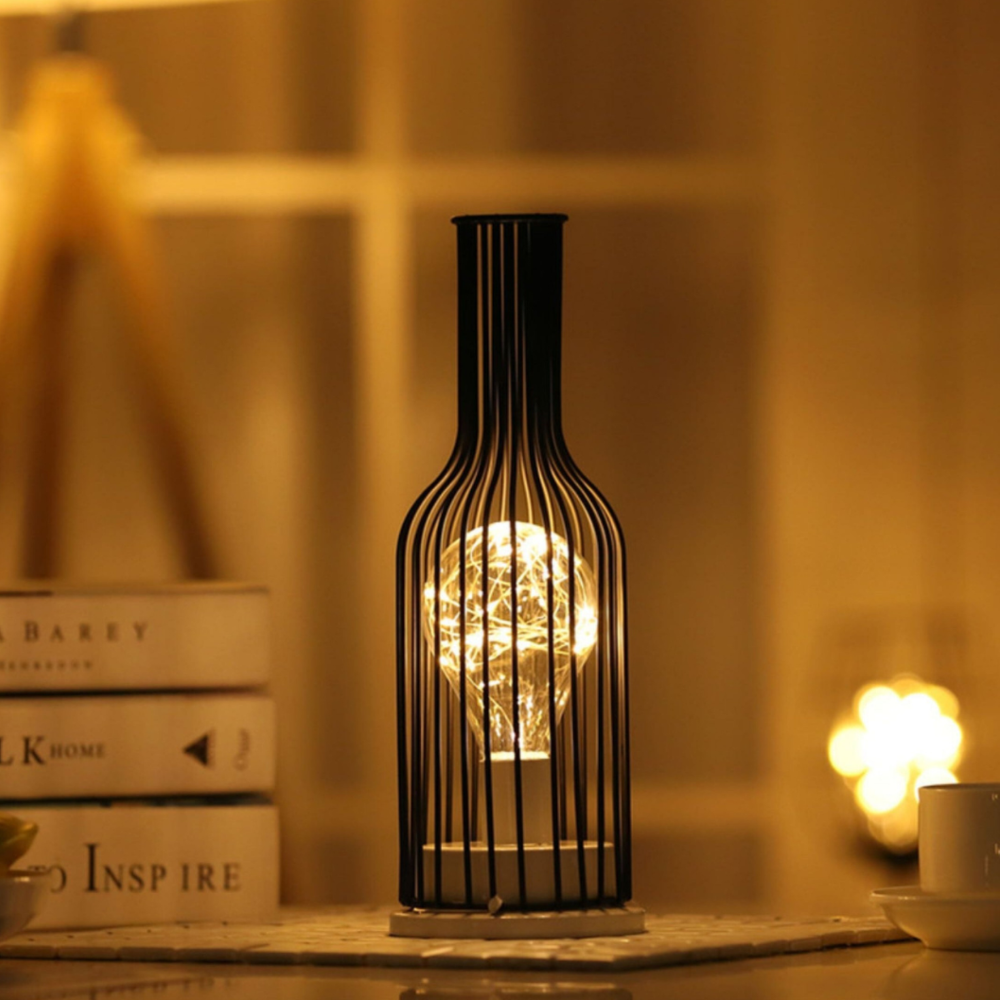 Bottle Shape Decorative Table Lamp with Warm White String Lights - Iron