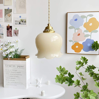 Floral Resin Hanging Lamp with Brass Hardware - Vintage Inspired