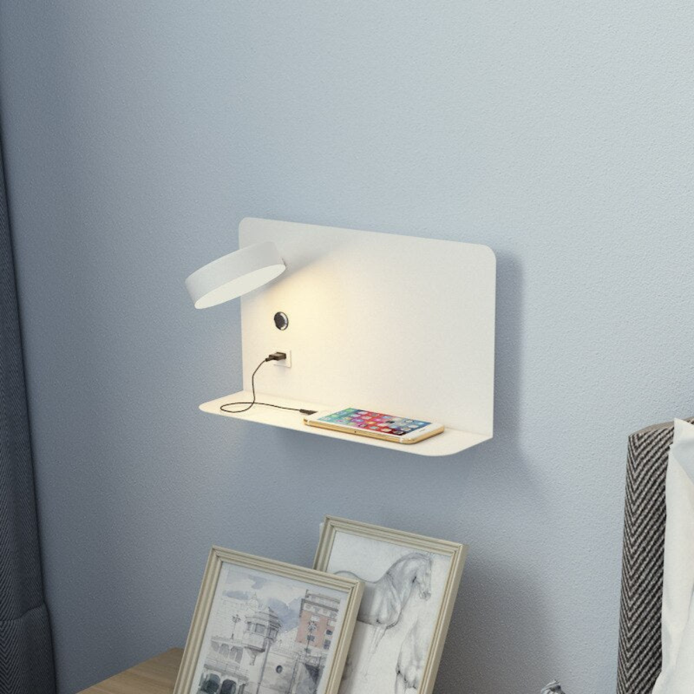 Wall Sconce with USB Charging Port and Shelf - Modern Minimalist