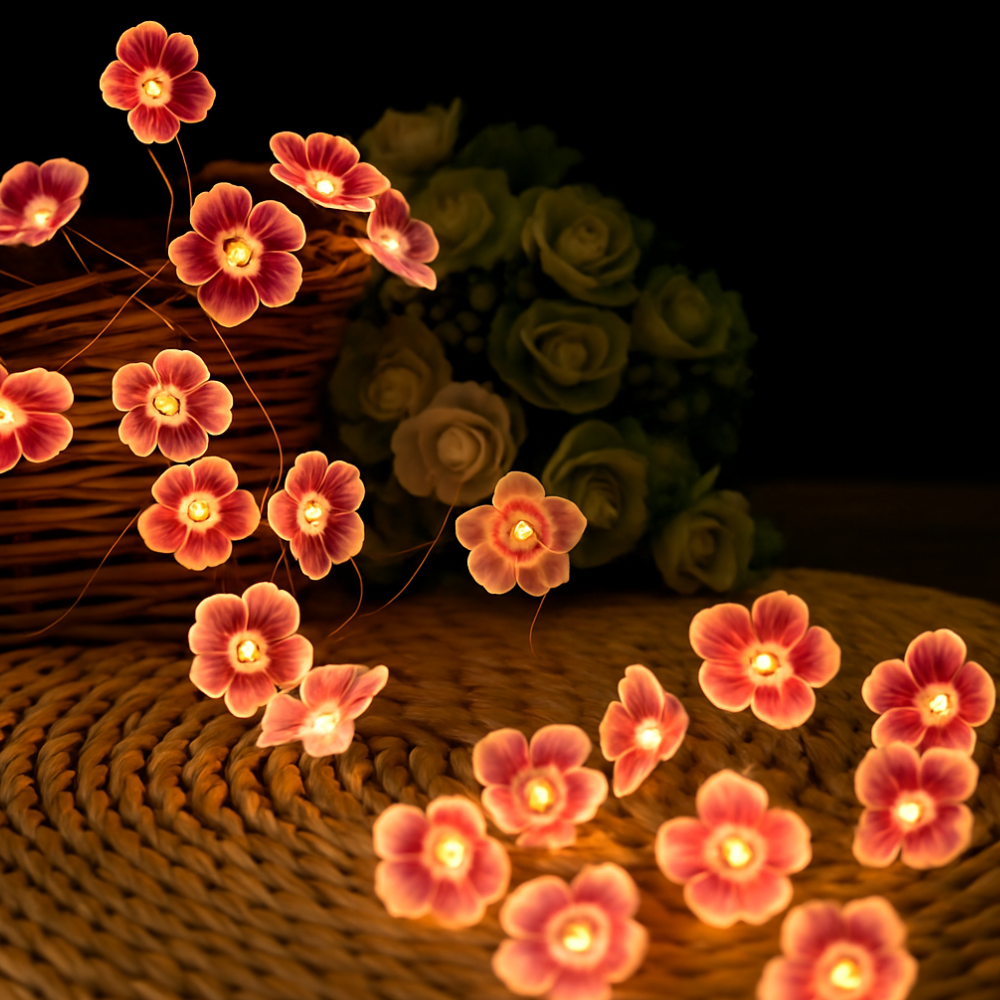 Battery Powered Fairy Lights Flower Design with USB Option and Flexible Wire - 20 or 30 LEDs