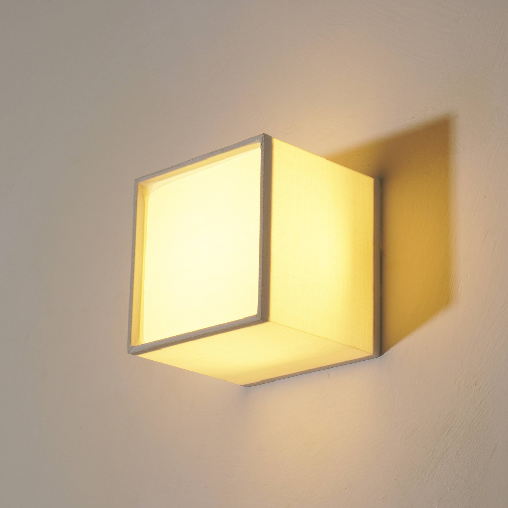 LED Cube Wall Sconce with Fabric Shade - Modern Japandi Style White