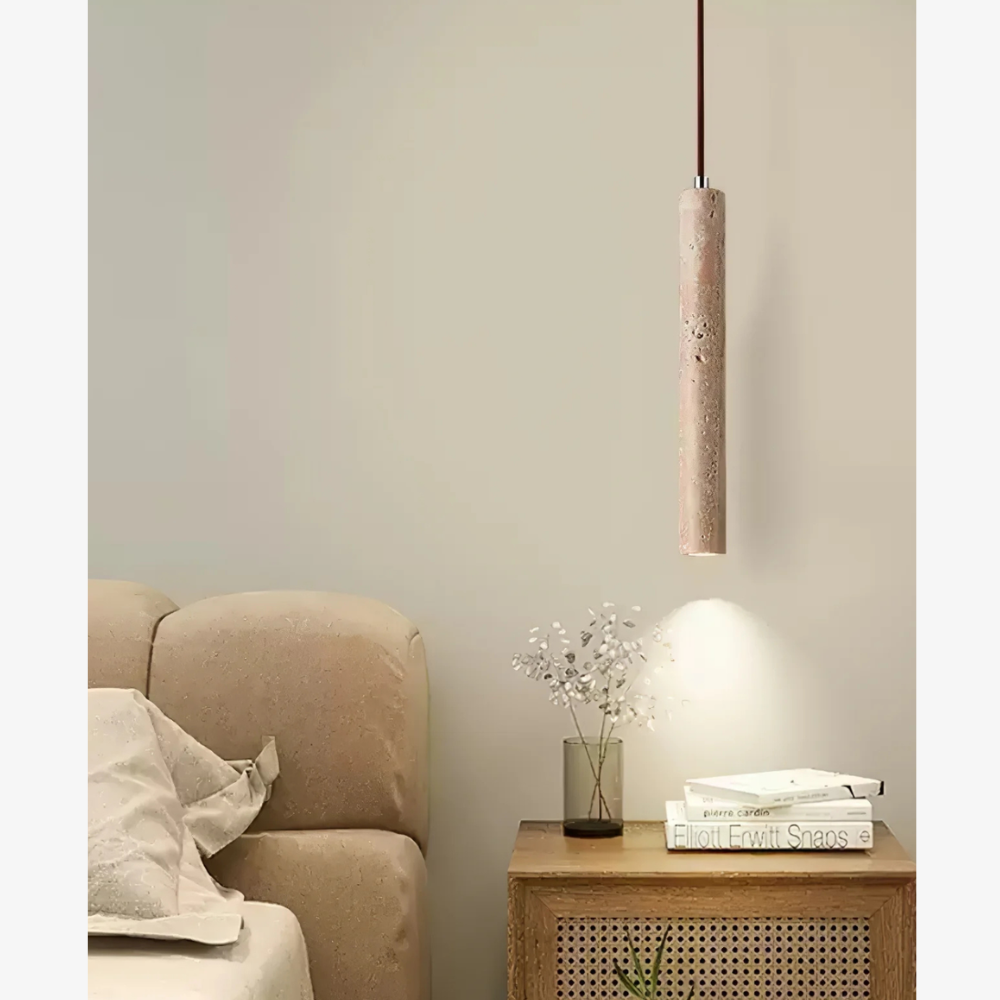 Natürliche Travertin-Hängeleuchte mit integriertem LED - Minimalistischer Japandi-Stein
