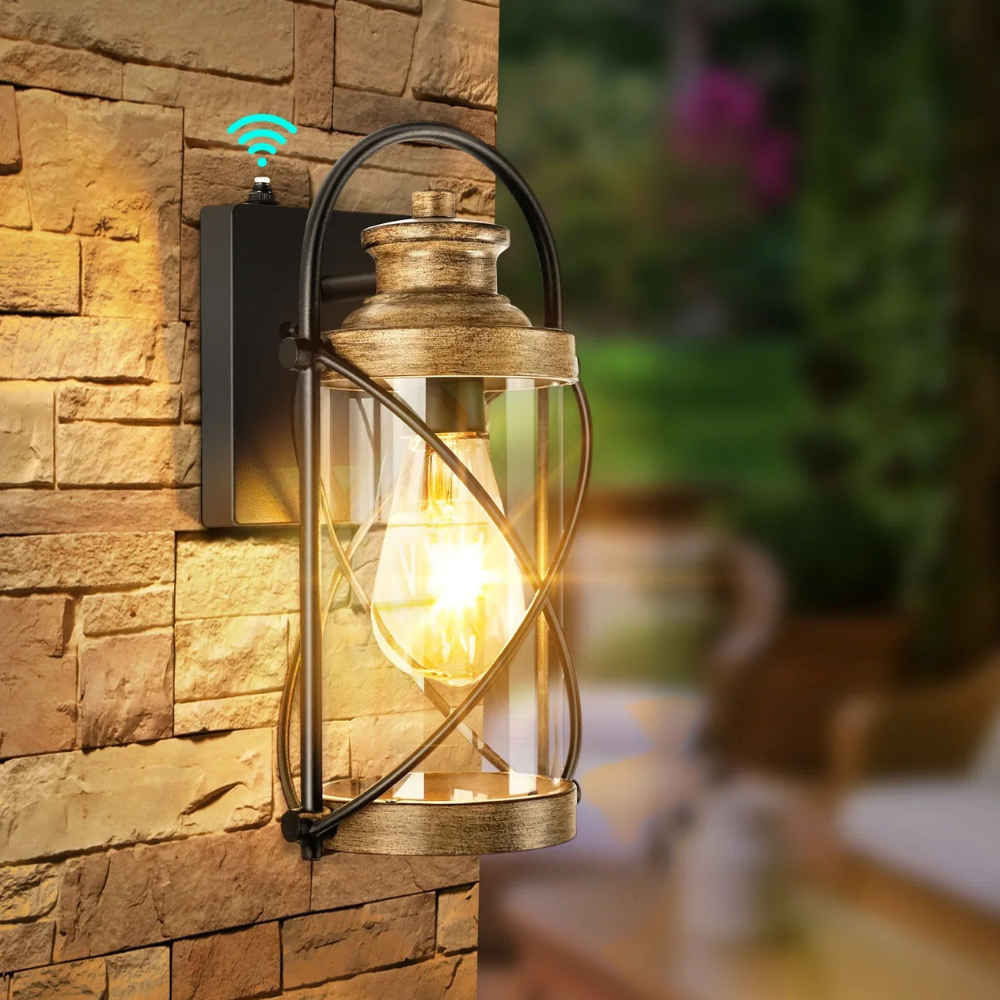 LED-Veranda-Laterne mit Aluminium-Druckguss-Kreuzgitter und klarem Glaszylinder