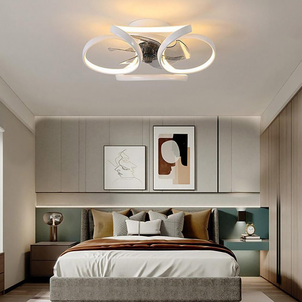 LED Ceiling Fan with Low Profile Flush Mount and Dimmable Light - Minimalist