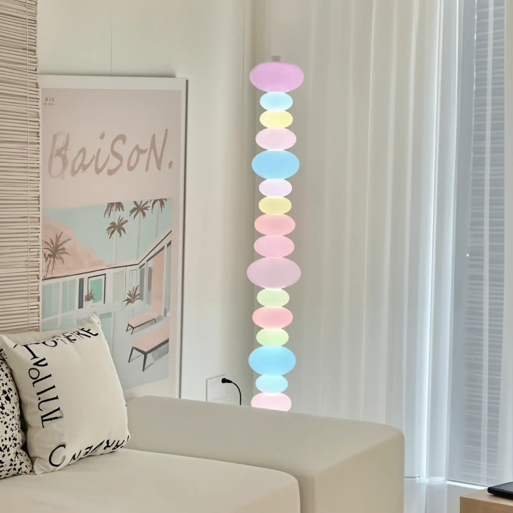 Floor Lamp with Stacked Blown Glass Totem Column and Solid Marble Base
