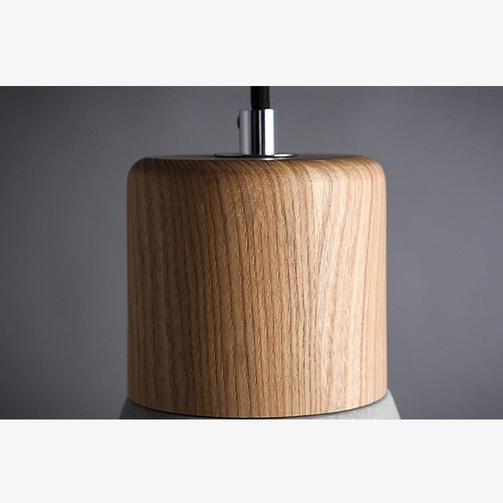 Modern Concrete & Wood Pendant Light - Nordic Industrial Timber Hanging Lamp