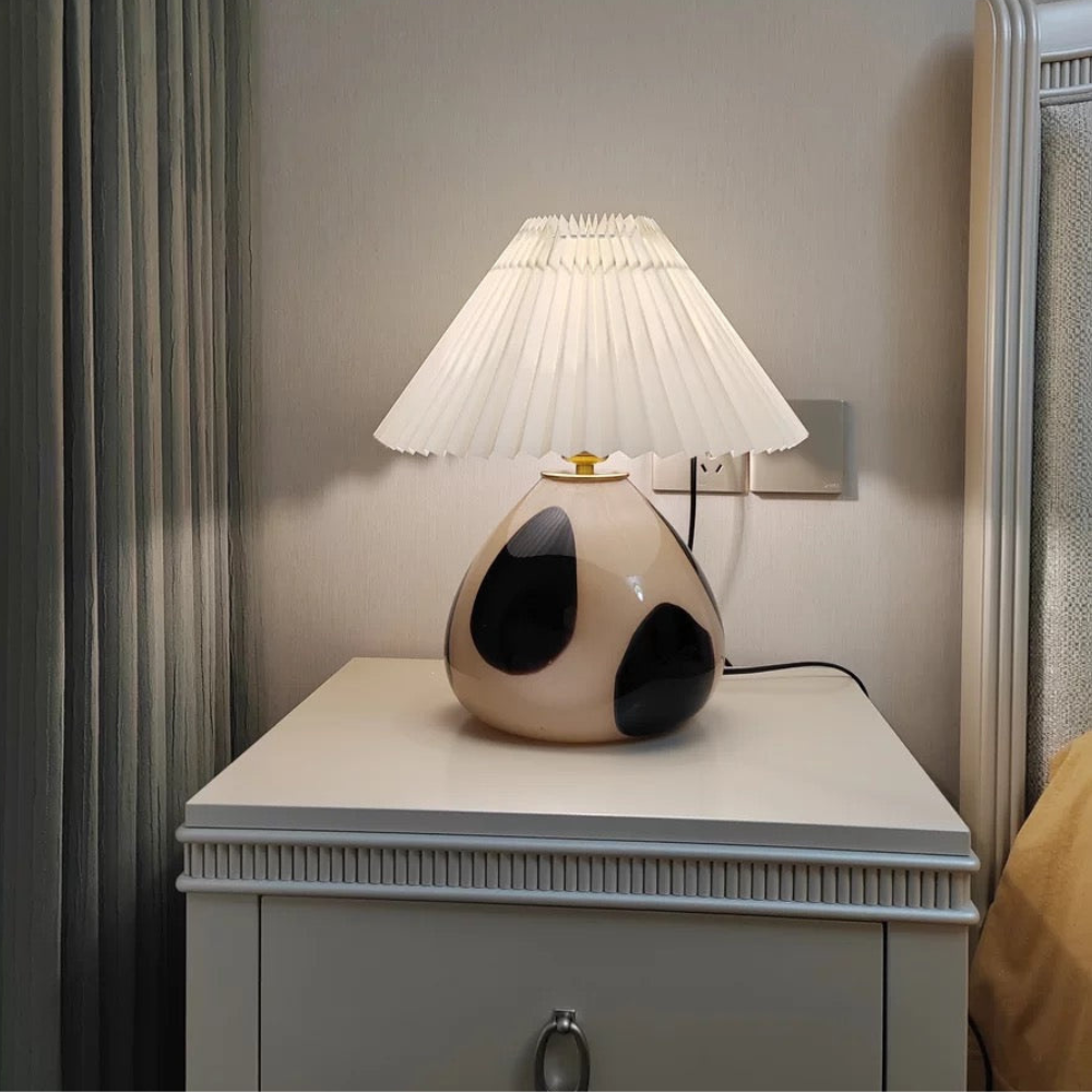 Table Lamp with Pleated Fabric Shade - Mid Century Modern Ceramic