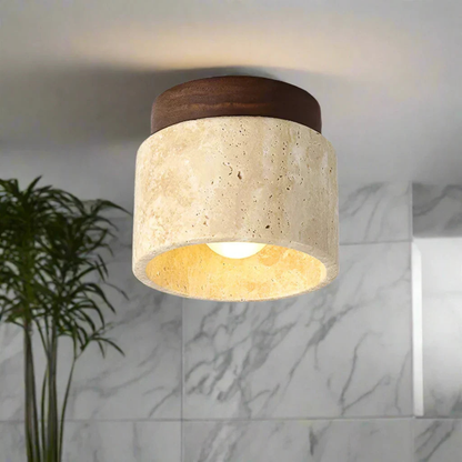 Modern Stone Ceiling Light - Travertine Flush Mount