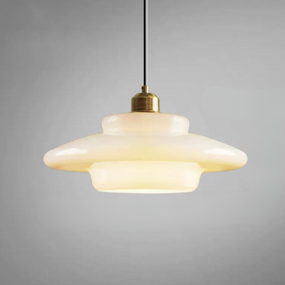 Moderne Opalglas-Schicht-Pendelleuchte – Art Deco Stufen-Silhouette Hängeleuchte