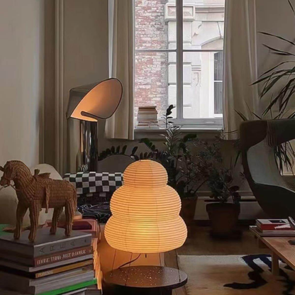 Japanese Rice Paper Table Lamp with Four Legs - Wabi Sabi Tiered Lantern
