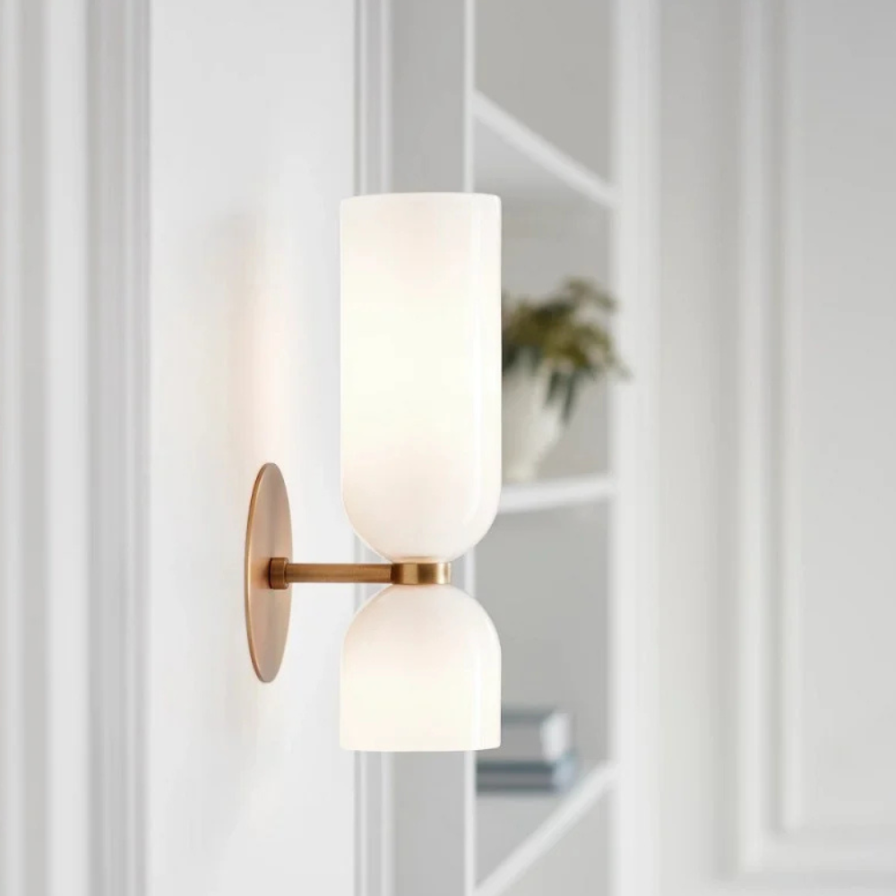 Moderne Sanduhr Glas-Wandleuchte – Geometrische Wandleuchte mit zwei Kugeln