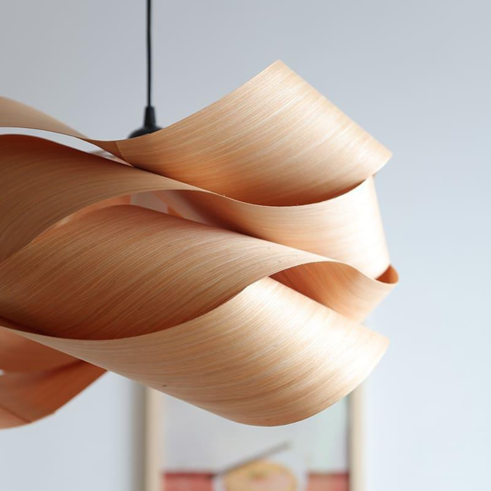 Wood Ribbon Pendant Light with Spiral Shade - Mid Century Modern