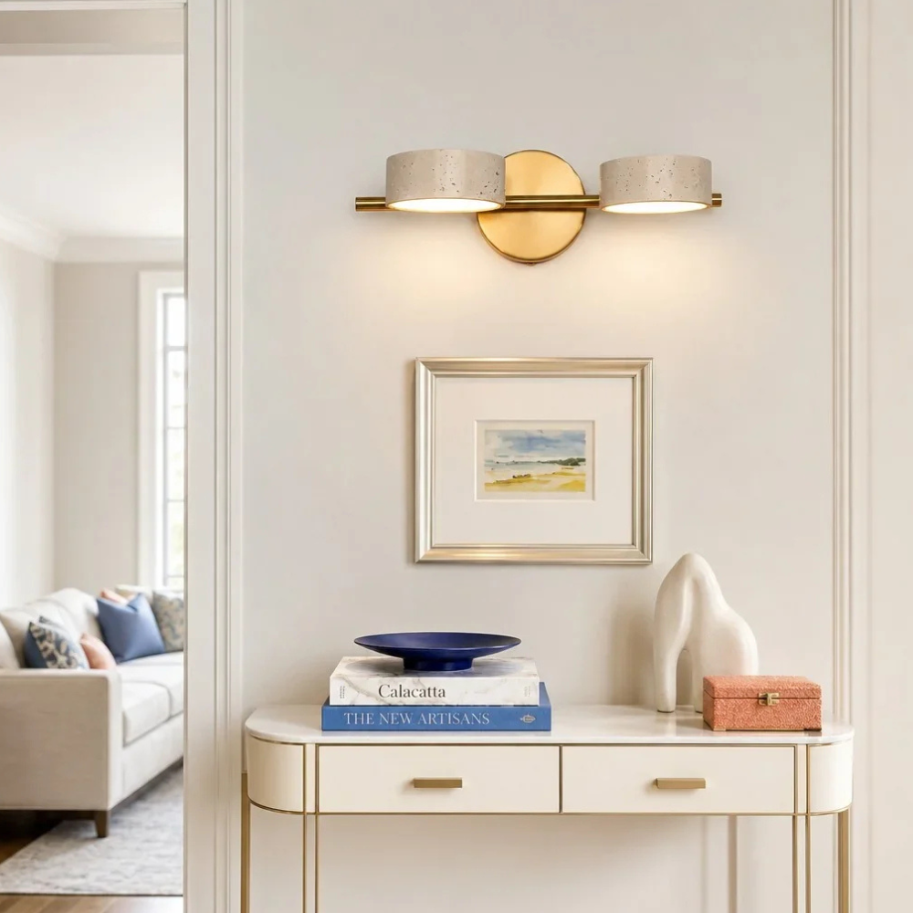 Appliques LED pour coiffeuse avec têtes rotatives et pierre de travertin - Architecturales