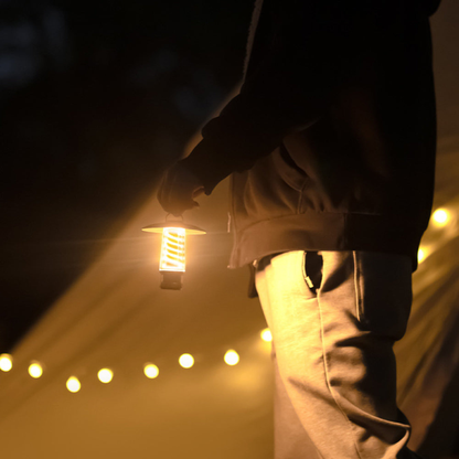 Rechargeable Outdoor Lantern with Warm Glow Coil - Metal Hanging Hook and Stand