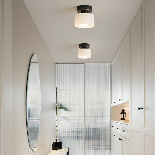 Flush Mount Ceiling Light with Glass Shade - Modern Bauhaus Metallic