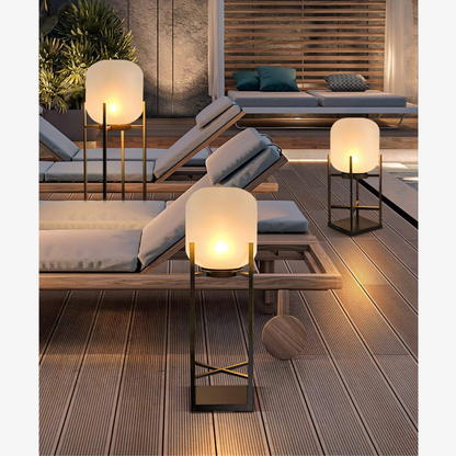 Floor Lamp with Integrated LED Weather Resistant Base and Remote Control Dimming