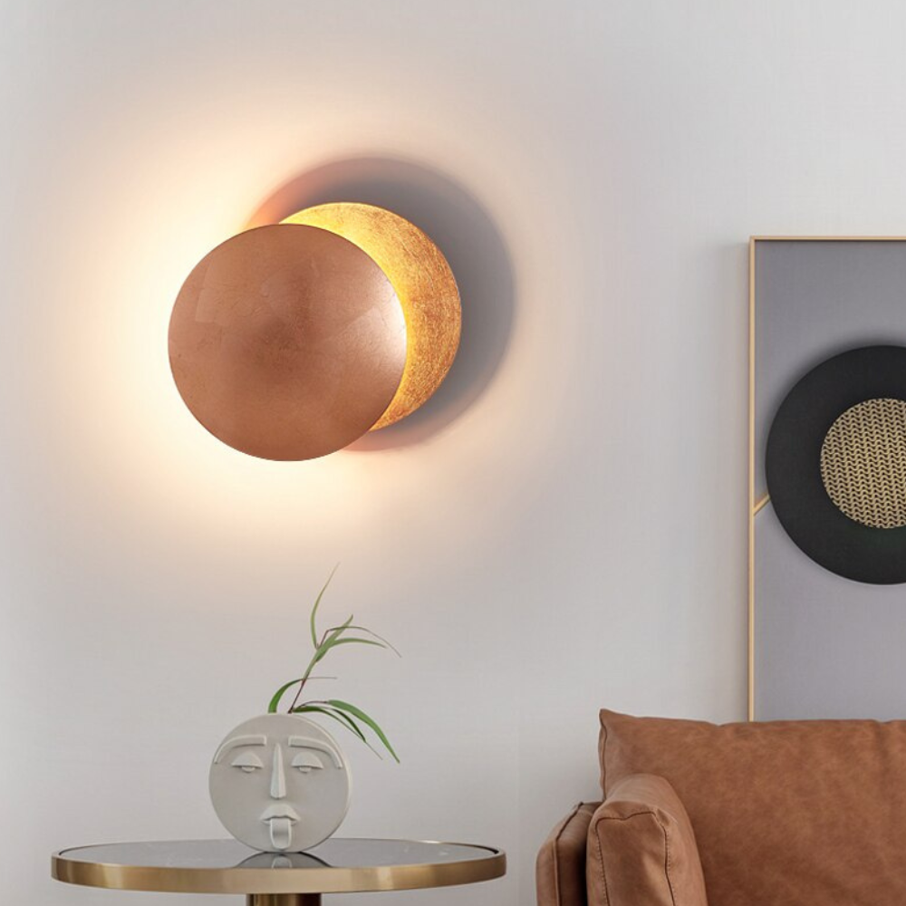 LED Lunar Eclipse Wall Sconce - Round Metal Backlit Halo Accent Lamp
