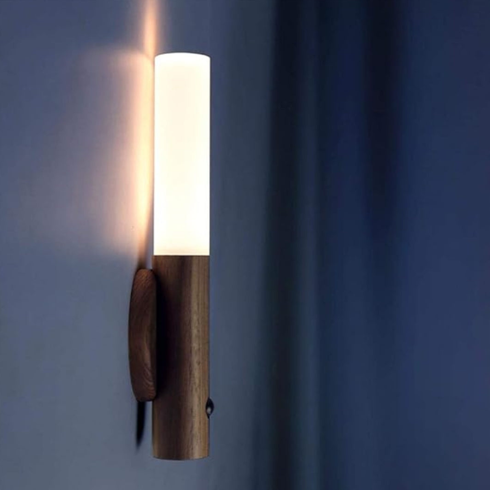 Wall Sconce with Motion Sensor LED - Modern Scandinavian Wood Style