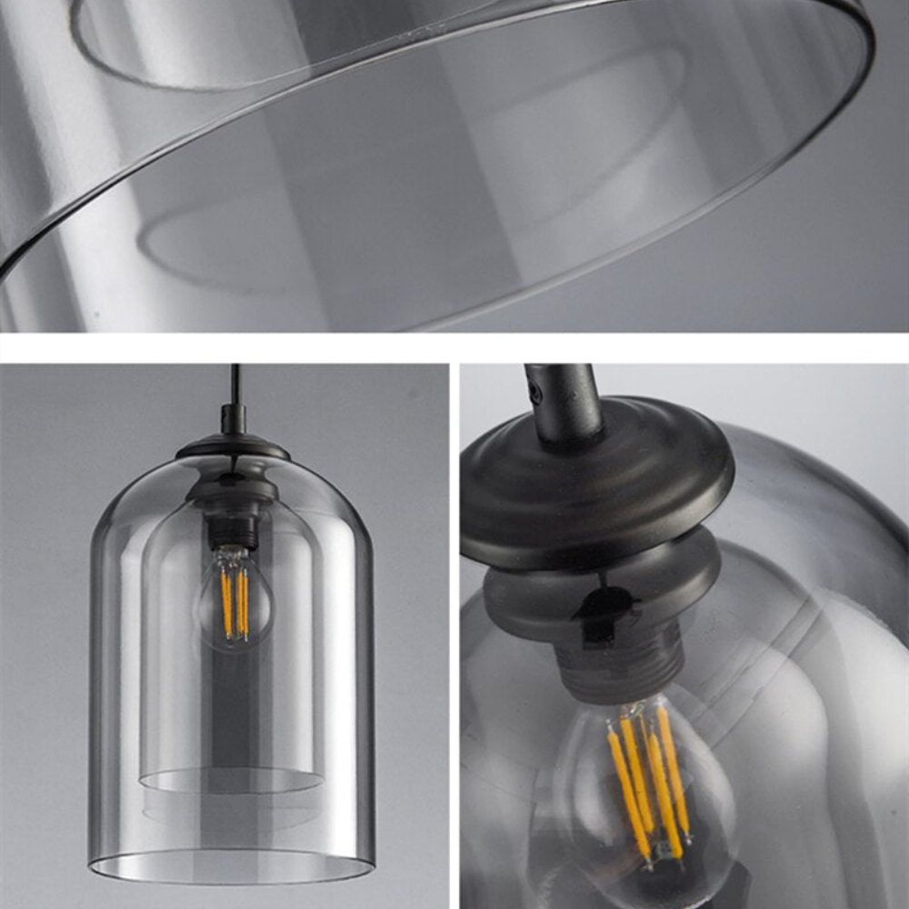 Pendant Light with Double Cylinder Glass Shade - Modern Mid Century