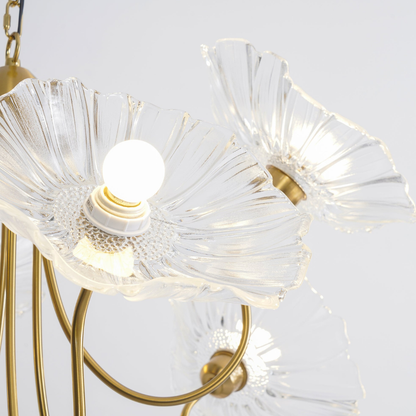 Chandelier with Flower Glass Shades and Gold Metal Frame - Modern Art Deco