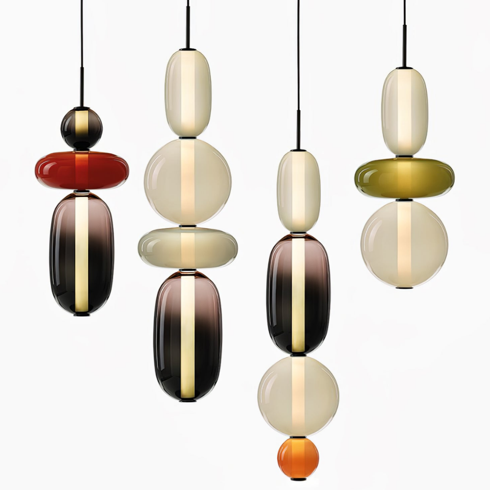 Gestapelte Glas-Hängeleuchte mit geometrischen Ebenen – Art-Déco-Stil