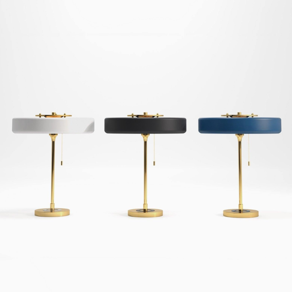Tischlampe aus gesponnenem Metall mit Zugkette und Acryl-Diffusor – Industrial